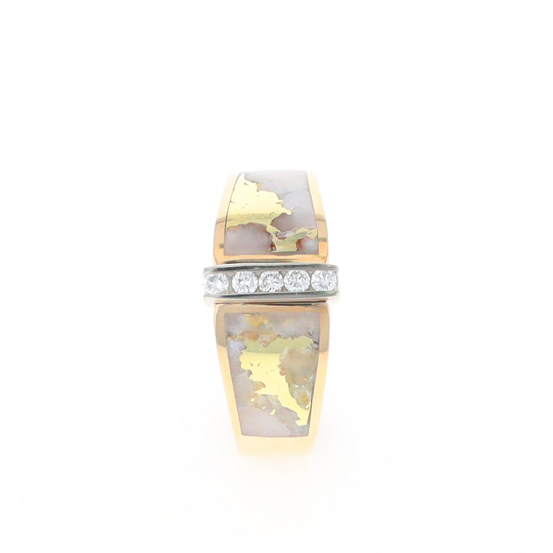 Gold Quartz Ring Double Sided Inlaid with .19ctw Round Diamonds