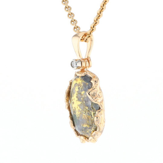 Serpentine & Gold Quartz Freeform Pendant