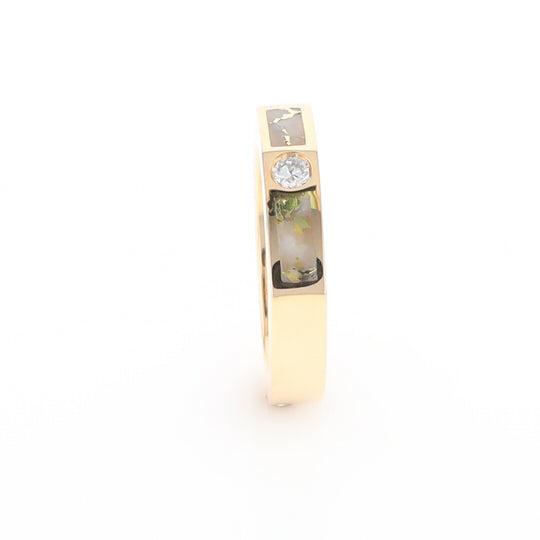 Gold Quartz Ring Double Sided Inlaid Design with .10ct Round Diamond G2