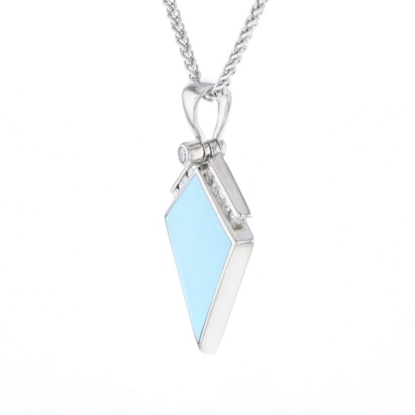 Sleeping Beauty Turquoise Kite Shaped Inlaid Pendant with 0.19ctw Diamonds