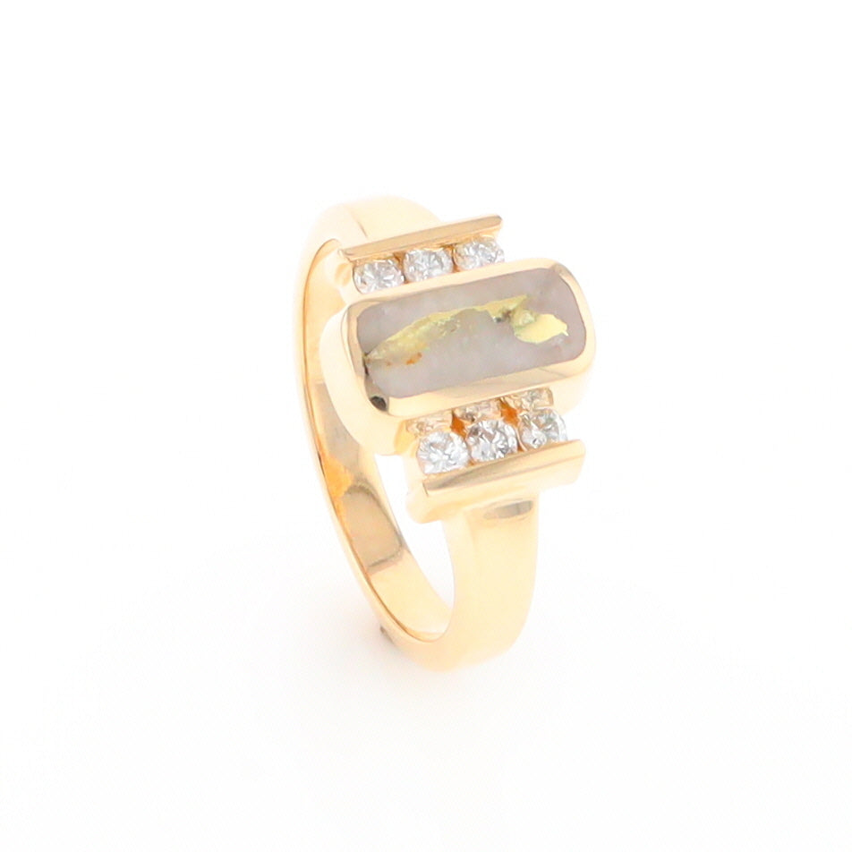 Gold Quartz Ring Oval Inlaid Design with .24ctw Round Diamonds