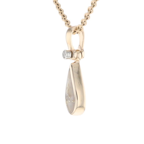 Gold Quartz Pendant Tear Drop Inlaid Design with .02ct Diamond