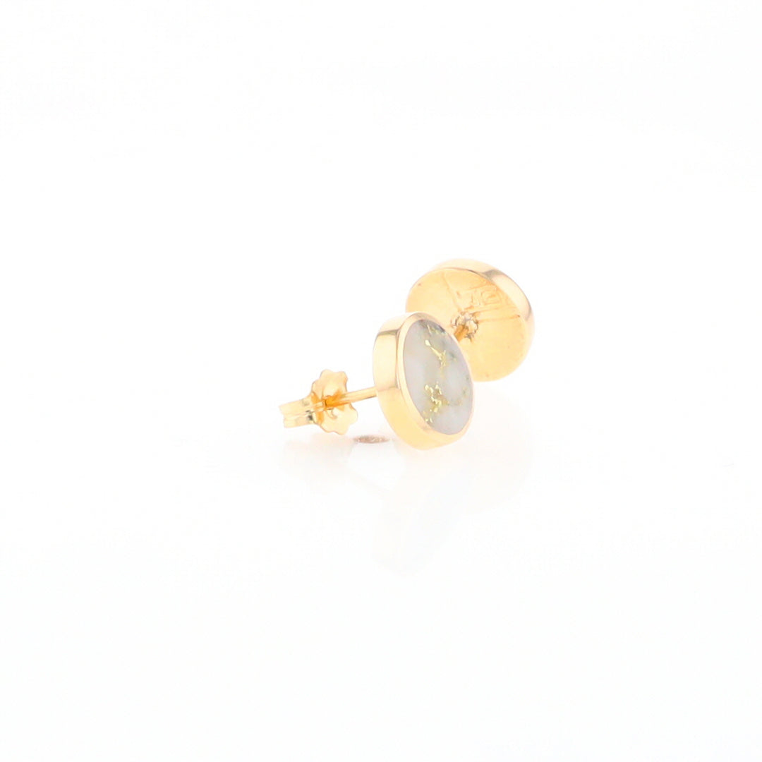 Gold Quartz Earrings 9mm Round Inlaid Studs - G2