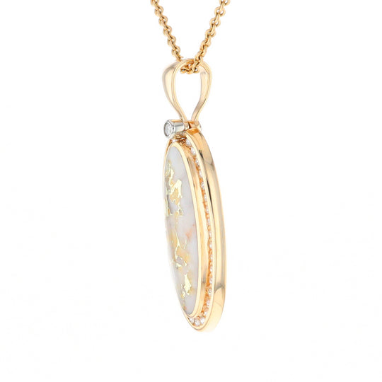 Gold Quartz Necklace .54ctw Halo Diamond Oval Inlaid Pendant