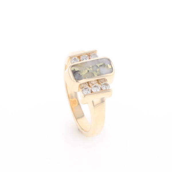 Gold Quartz Ring Oval Inlaid Design with .24ctw Round Diamonds