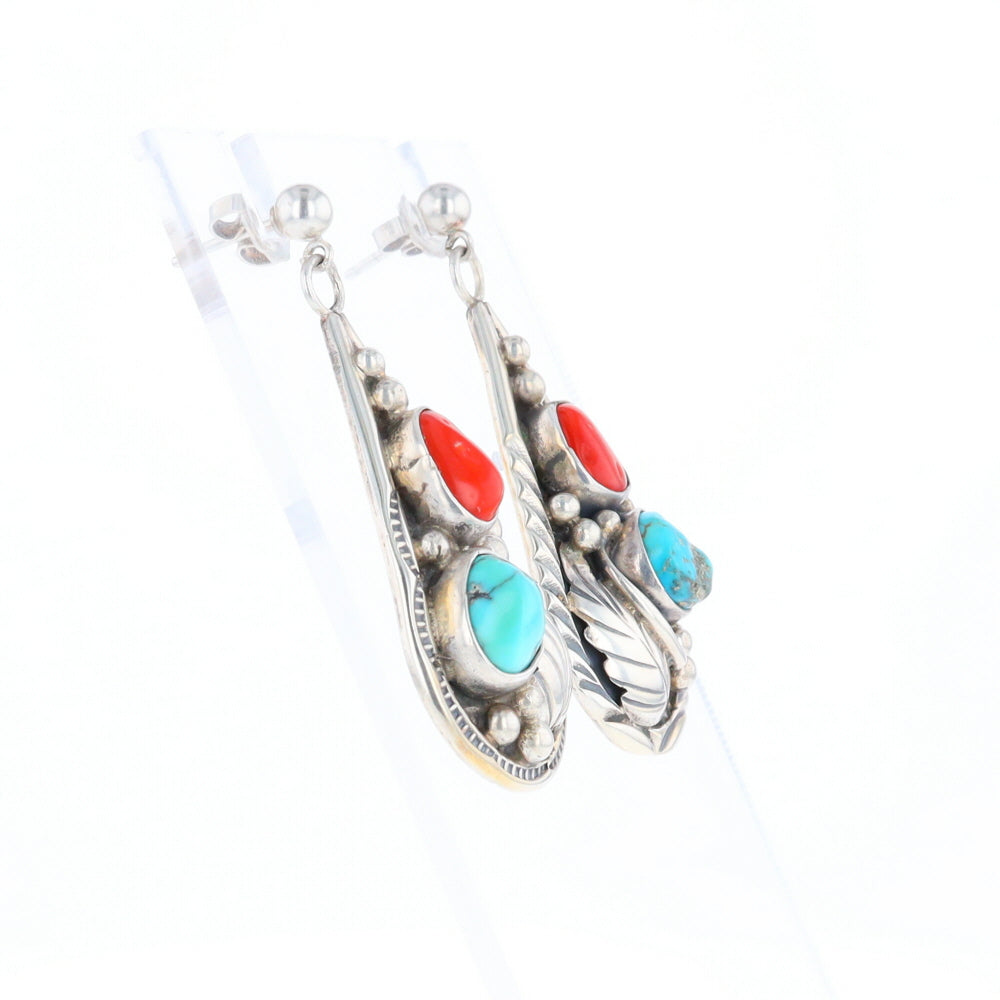 Teardrop Dangle Coral & Turquoise Earrings