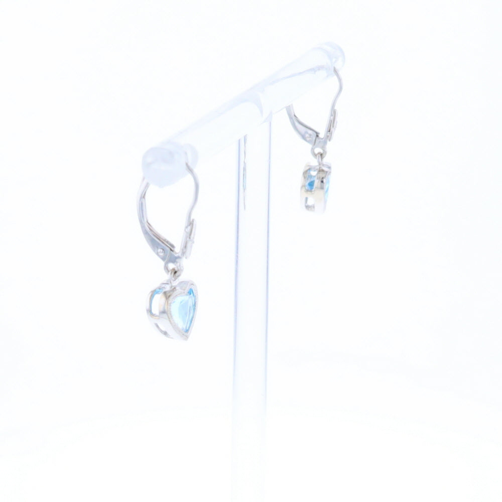 Blue Topaz Diamond Dangle Heart Earrings