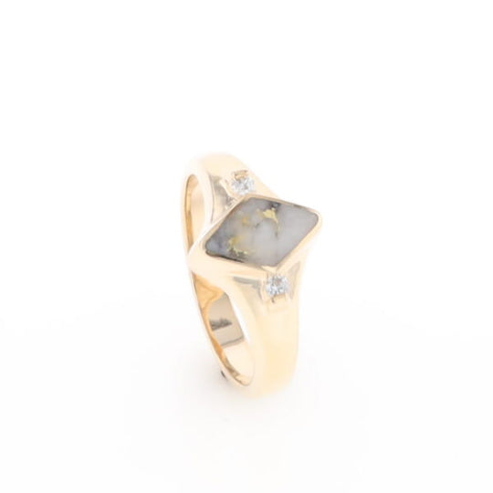 G2 Gold Quartz Ring Diamond Shape Inlaid with 0.05ctw Round Diamonds