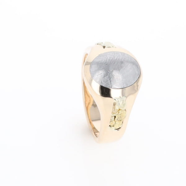 Oval Meteorite Inlaid Ring with Natural Gold Nuggets