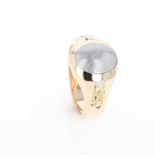 Oval Meteorite Inlaid Ring with Natural Gold Nuggets