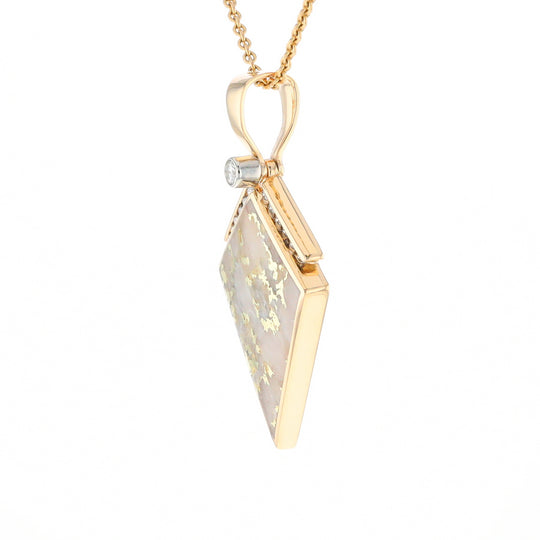 Gold Quartz Kite Shape Inlaid Pendant with .27ctw Diamonds