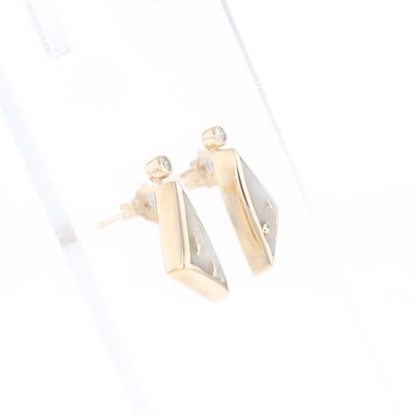Gold Quartz Earrings Triangle Shape Inlaid with .04ct Round Diamonds - G2