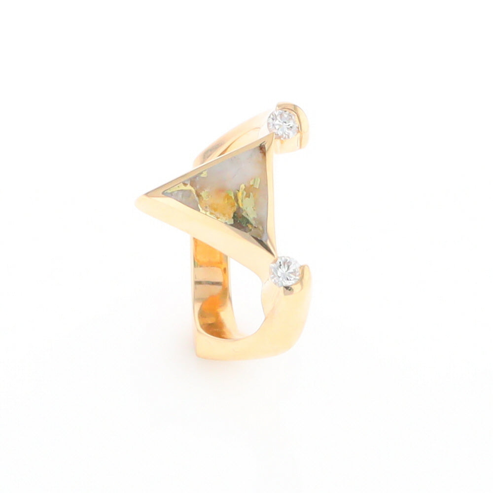 Gold Quartz Ring Triangle Inlaid Design With .14ctw Round Diamonds