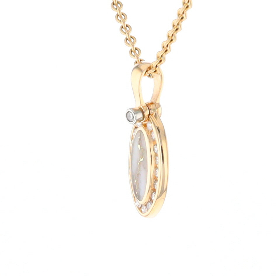 Gold Quartz Pendant Oval Inlaid with .22ctw Round Diamonds Halo