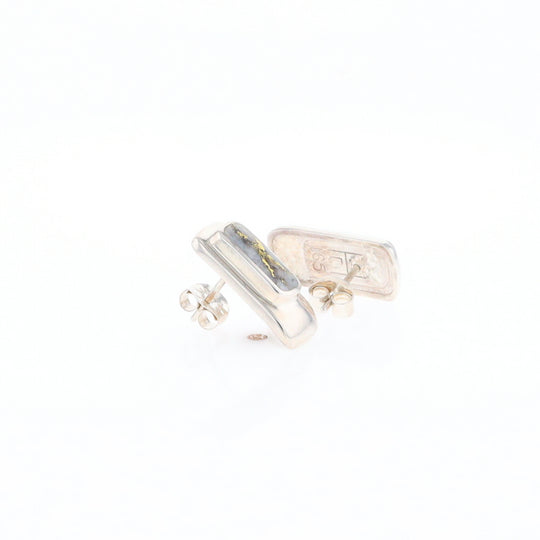 Gold Quartz Inlaid Rectangle Stud Earrings - G3