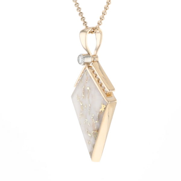 Gold Quartz Necklace Kite Shape Inlaid Pendant with .27ctw Diamonds