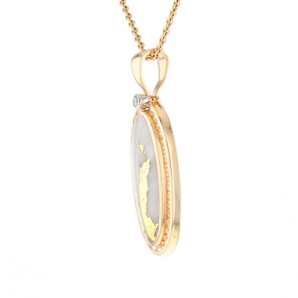 Gold Quartz Necklace .54ctw Halo Diamond Oval Inlaid Pendant