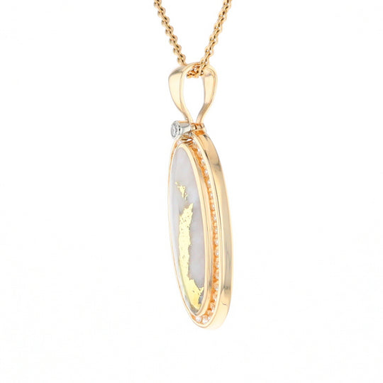 Gold Quartz Necklace .54ctw Halo Diamond Oval Inlaid Pendant