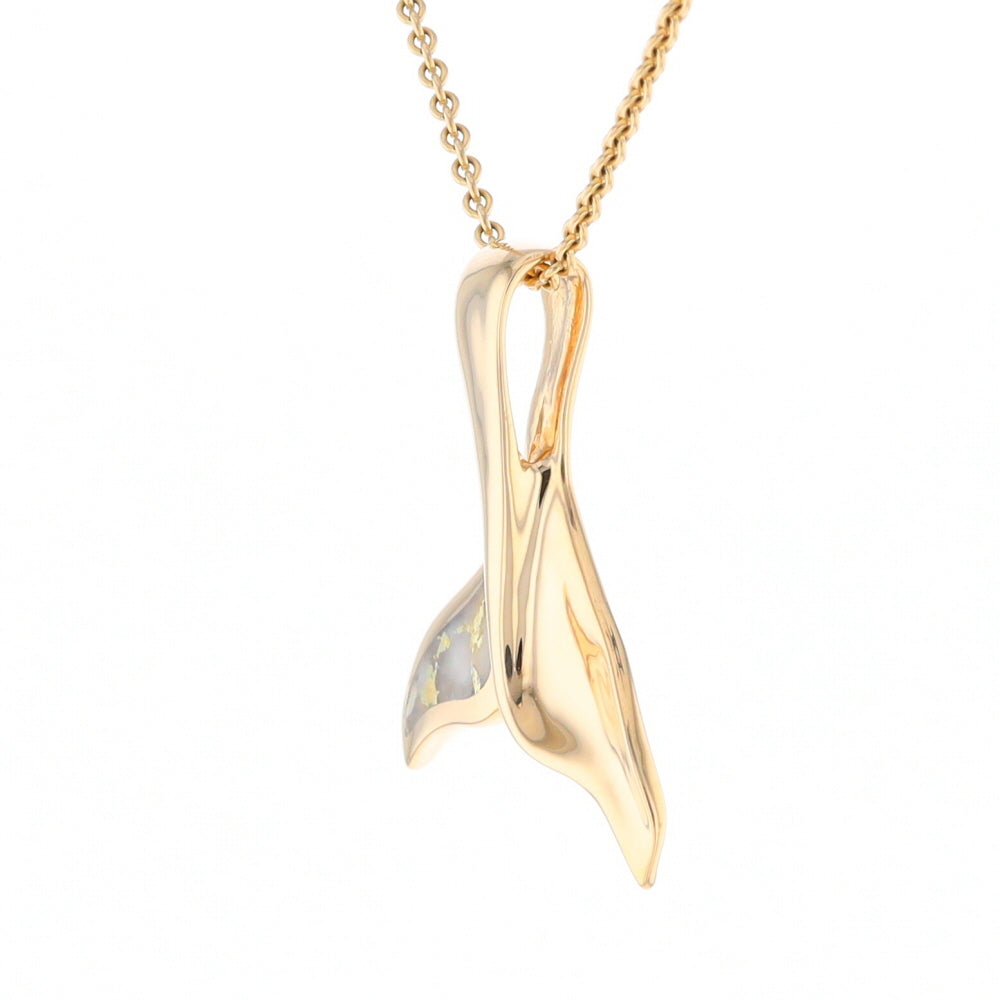 Whale Tail Natural Gold Quartz Single Side Inlaid Pendant