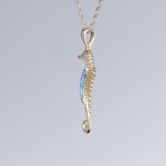 Opal Pendant Inlaid Realistic Sea Horse Design
