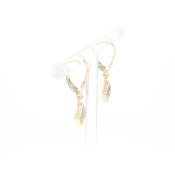 Gold Quartz Earrings Diamond Shape Inlaid Lever Backs G2