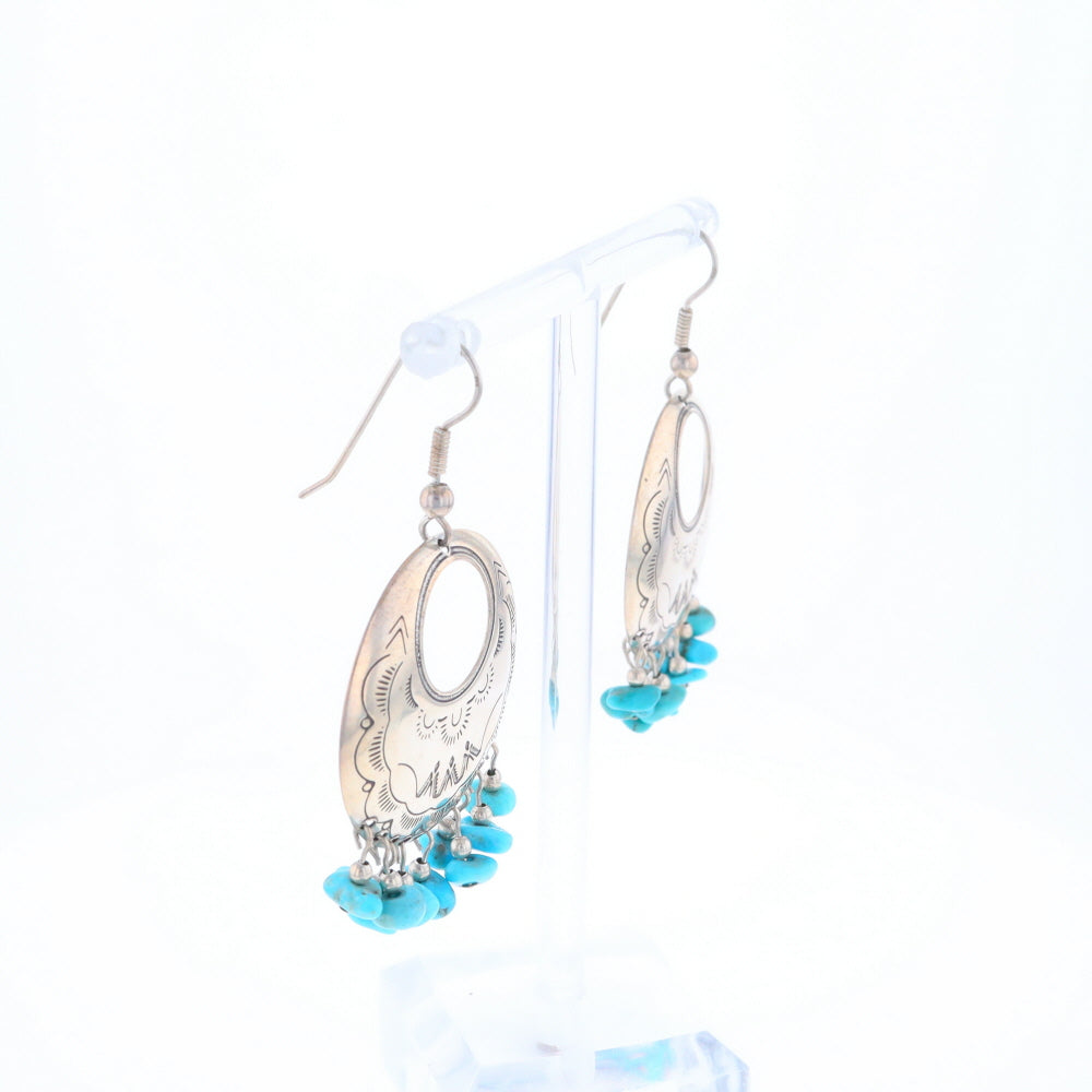 Stamped Silver Hook Earrings with Turquoise Dangles