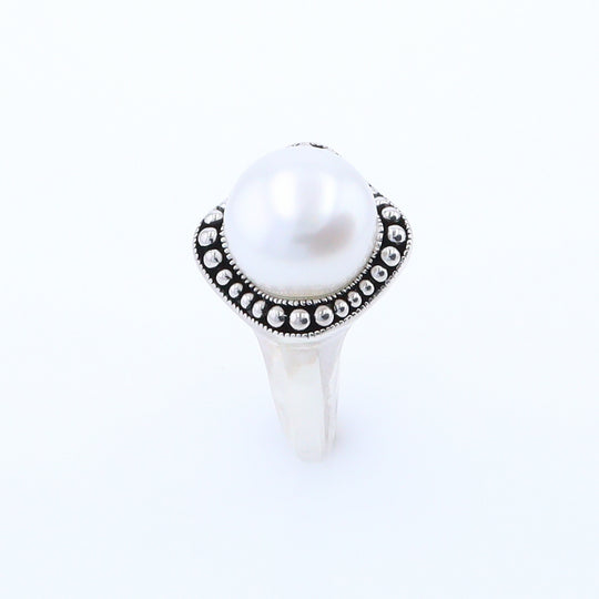 Pearl with Milgrain Halo Ring