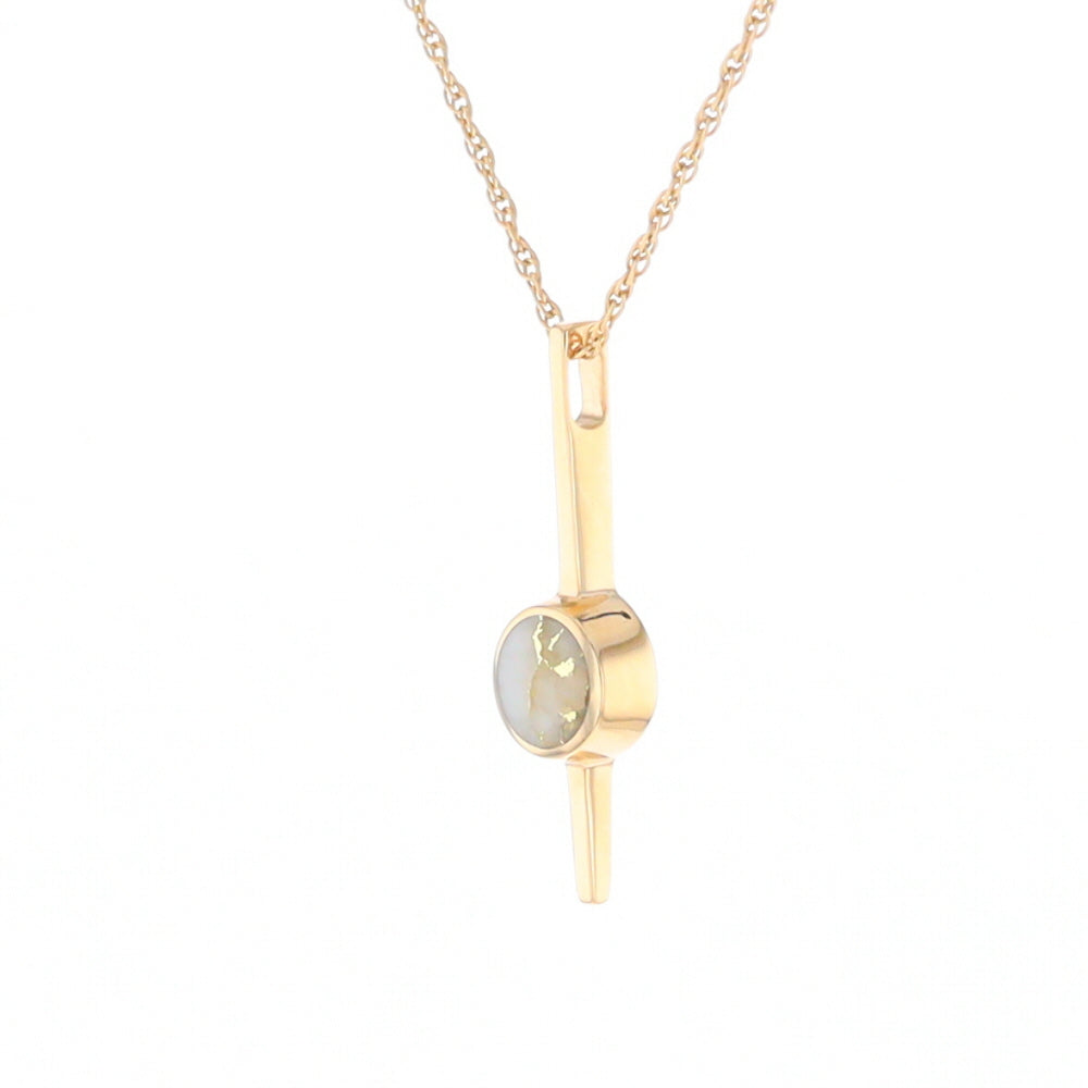 Gold Quartz Necklace Bar Design Round Superior Quality Inlaid Pendant