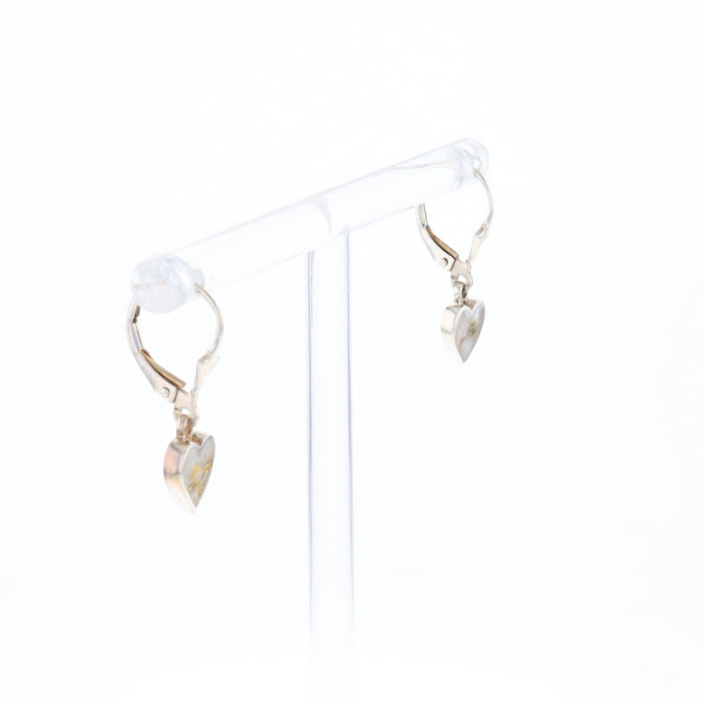 Silver Gold Quartz Inlaid Heart Earrings - G3