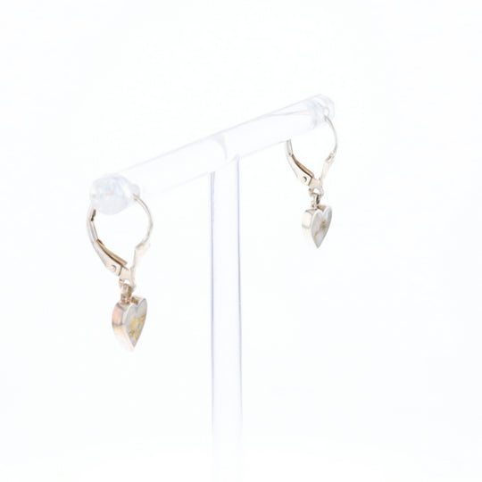 Silver Gold Quartz Inlaid Heart Earrings - G3