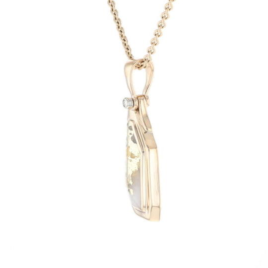 Gold Quartz Necklace .02ct Diamond Geometric Inlaid Design Pendant