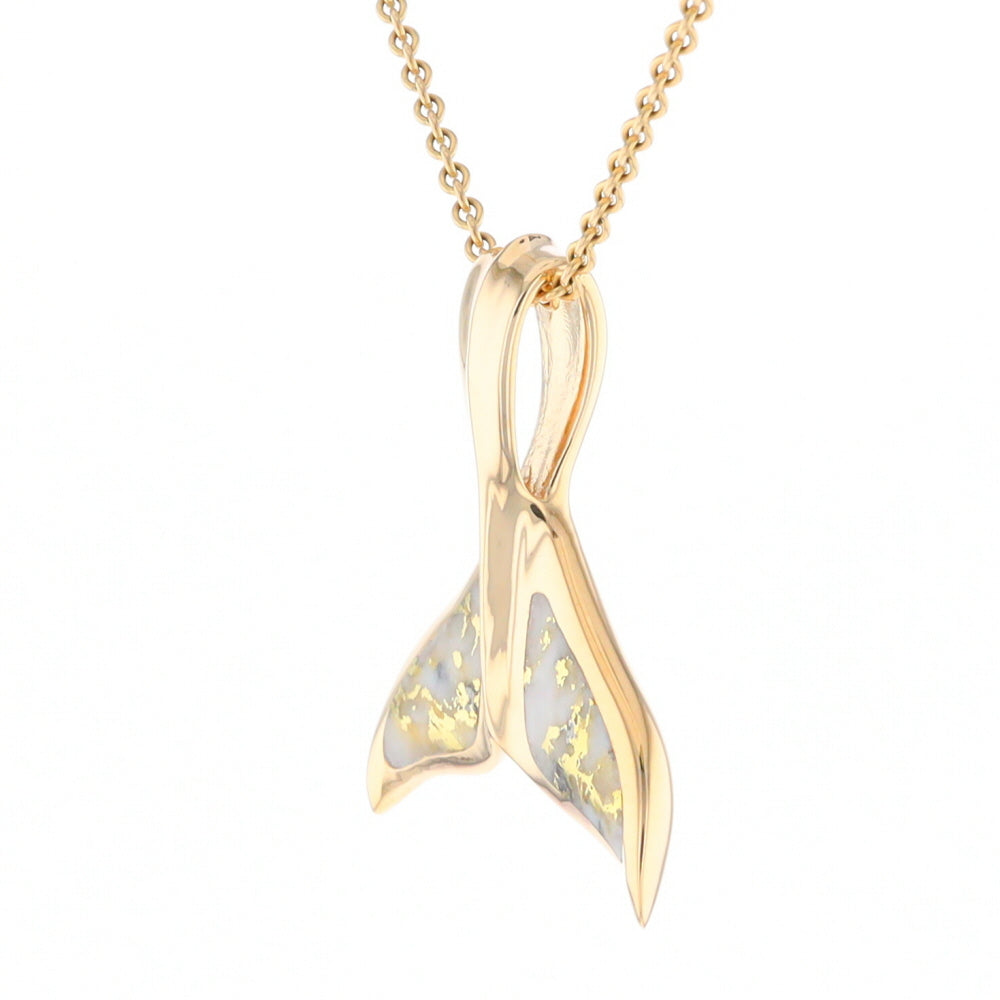 Whale Tail Necklaces Natural Gold Quartz Inlaid Sea Life Pendant