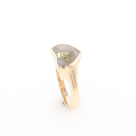Gold Quartz Ring Heart Shape Inlaid Design