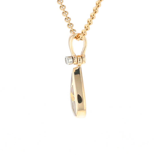 Gold Quartz Pendant Tear Drop Inlaid Design with .02ct Diamond