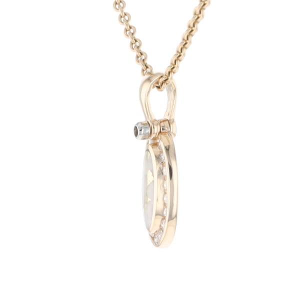 Gold Quartz Pendant Oval Inlaid with .22ctw Round Diamonds Halo (G1)