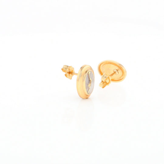 Gold Quartz Earrings Oval Inlaid Design Studs G2