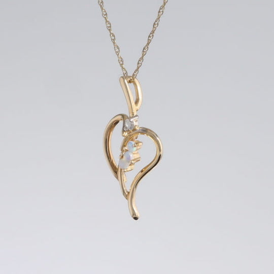 Round Opal & Diamond Heart Necklace