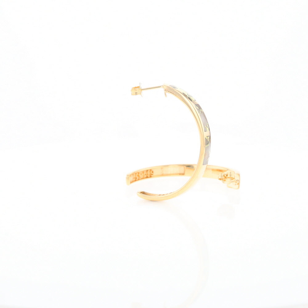 Gold Quartz Hoop Earrings 3 Section Inlaid Design G2