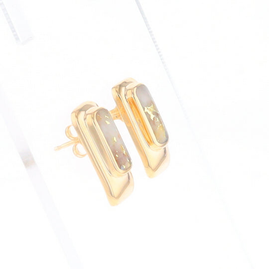 Gold Quartz Earrings Rectangle Inlaid Design