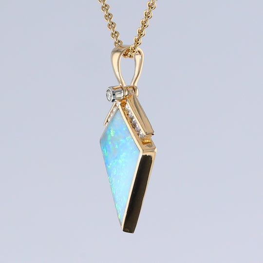 Opal Pendant Inlaid Kite Design with .19ctw Round Diamonds