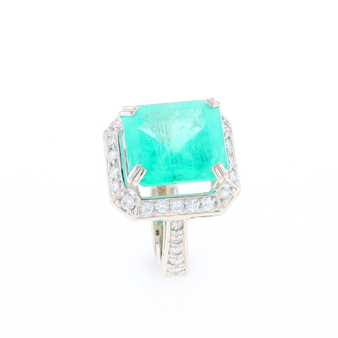 5.25ct Emerald Ring with Diamond Halo