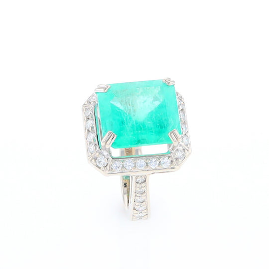 5.25ct Emerald Ring with Diamond Halo