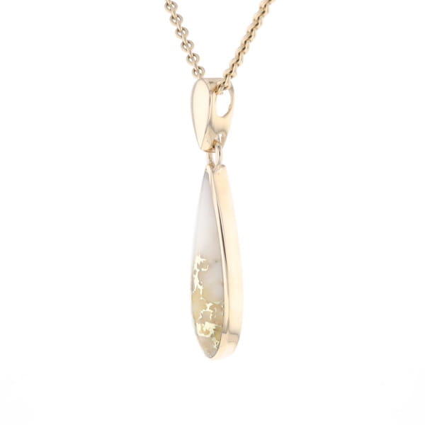 Gold Quartz Pendant Tear Drop Inlaid Design G2