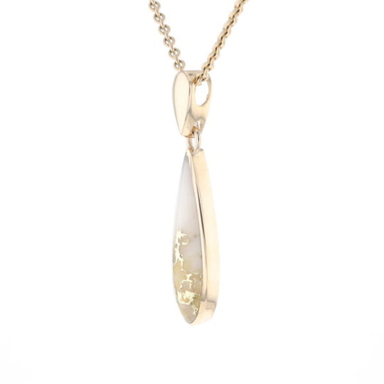 Gold Quartz Pendant Tear Drop Inlaid Design G2