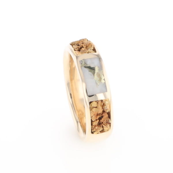 G1 Gold Quartz Ring Inlaid Center Natural Nugget Sides Band