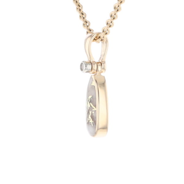 Gold Quartz Necklace Pear Shape Inlaid Pendant with .02ct Diamond