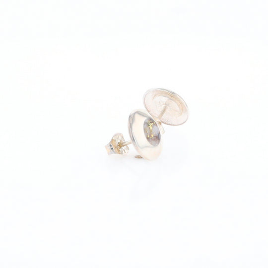 Sterling Silver Gold Quartz Inlaid Circle Stud Earrings - G3