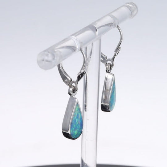 Opal Earrings Tear Drop Inlaid Design Lever Backs