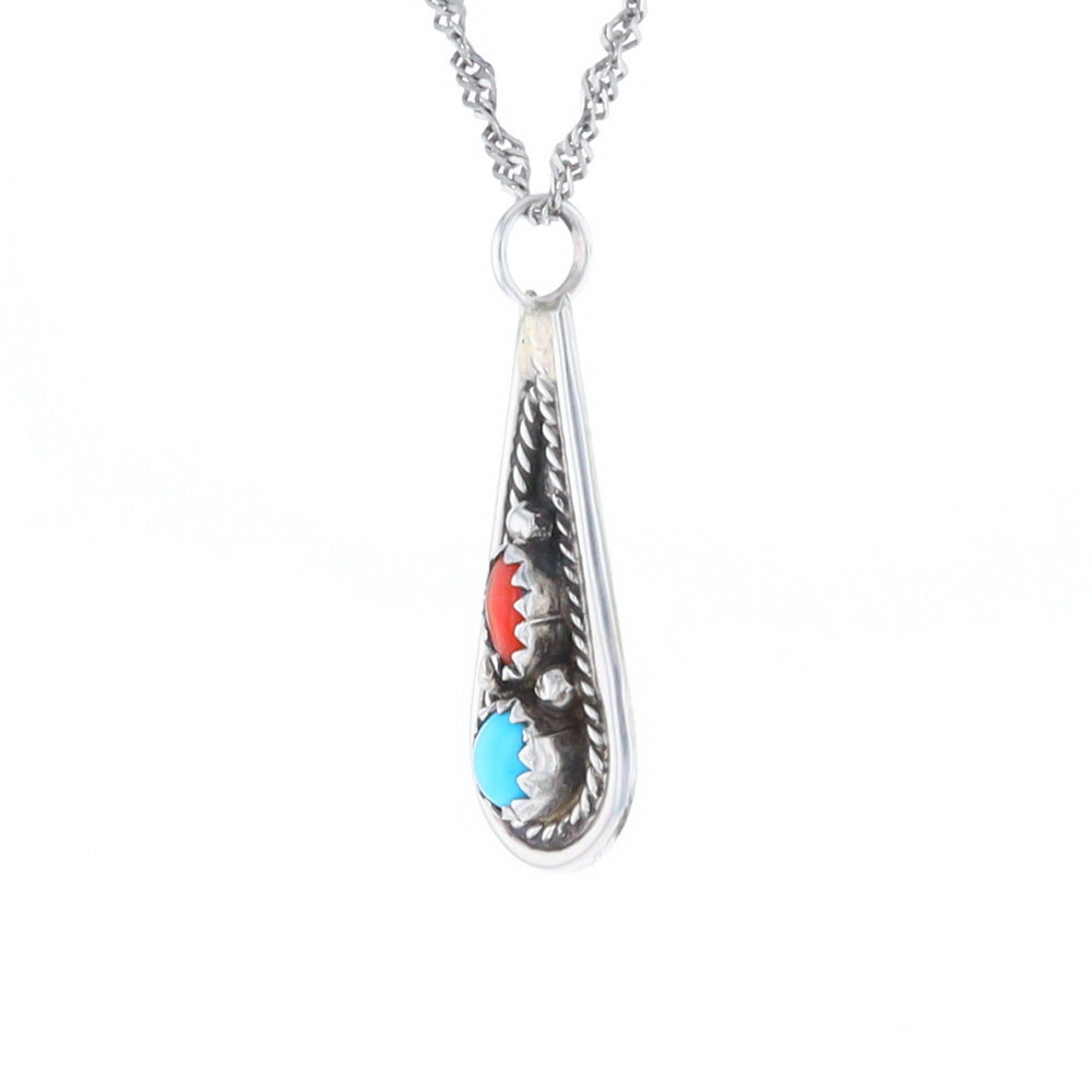 Native Turquoise & Coral Teardrop Pendant