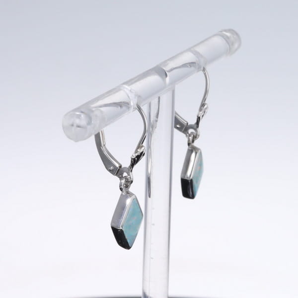 Opal Earrings Diamond Shape Inlaid Design Lever Backs